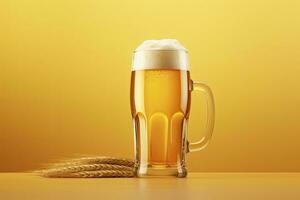 ai generado cerveza vaso con lleno cerveza aislado con un amarillo antecedentes. ai generado foto