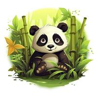 AI generated Cute panda in the middle of a bamboo forest. T-shirt design. AI Generated photo