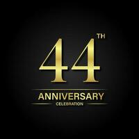 44th anniversary celebration with gold color and black background. Vector design for celebrations, invitation cards and greeting cards.