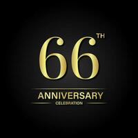 66th anniversary celebration with gold color and black background. Vector design for celebrations, invitation cards and greeting cards.