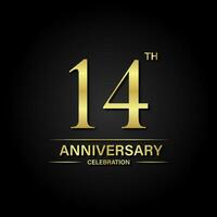 14th anniversary celebration with gold color and black background. Vector design for celebrations, invitation cards and greeting cards.