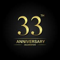 33th anniversary celebration with gold color and black background. Vector design for celebrations, invitation cards and greeting cards.