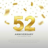 52th anniversary celebration with gold glitter color and white background. Vector design for celebrations, invitation cards and greeting cards.