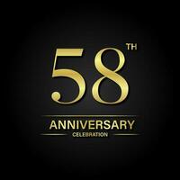 58th anniversary celebration with gold color and black background. Vector design for celebrations, invitation cards and greeting cards.