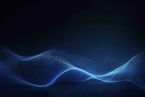 AI generated Dynamic blue particle wave. Abstract sound visualization. Digital structure of the wave flow of luminous particles. AI Generated. photo