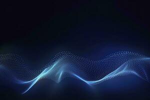 AI generated Dynamic blue particle wave. Abstract sound visualization. Digital structure of the wave flow of luminous particles. AI Generated. photo