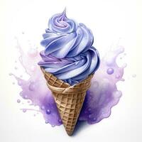 AI generated Watercolor ice cream in a waffle cone. AI Generated photo