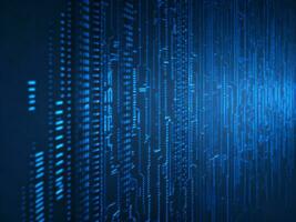 AI generated Blue digital binary data on computer screen background. binary code background . abstract blue background photo