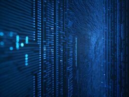 AI generated Blue digital binary data on computer screen background. binary code background . abstract blue background photo