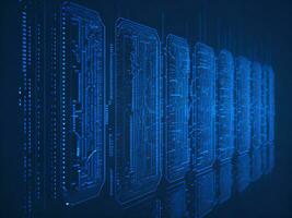 AI generated Blue digital binary data on computer screen background. binary code background . abstract blue background photo