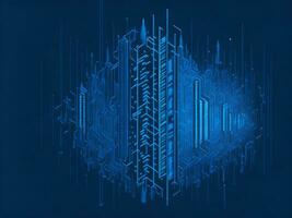 AI generated Blue digital binary data on computer screen background. binary code background . abstract blue background photo
