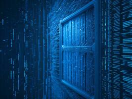 AI generated Blue digital binary data on computer screen background. binary code background . abstract blue background photo