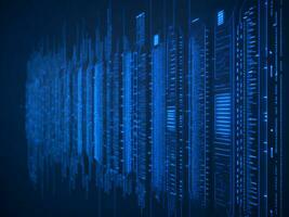 AI generated Blue digital binary data on computer screen background. binary code background . abstract blue background photo