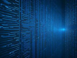 AI generated Blue digital binary data on computer screen background. binary code background . abstract blue background photo