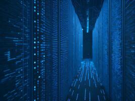 AI generated Blue digital binary data on computer screen background. binary code background . abstract blue background photo