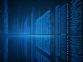 AI generated Blue digital binary data on computer screen background. binary code background . abstract blue background photo