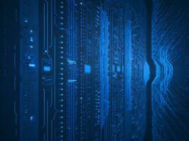 AI generated Blue digital binary data on computer screen background. binary code background . abstract blue background photo