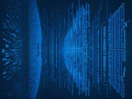 AI generated Blue digital binary data on computer screen background. binary code background . abstract blue background photo