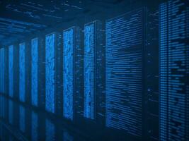 AI generated Blue digital binary data on computer screen background. binary code background . abstract blue background photo