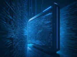 AI generated Digital Cyberspace with Particles and Digital Data Network Connections. High Speed Connection and Data Analysis Technology Digital Abstract Background Concept. 3d rendering photo