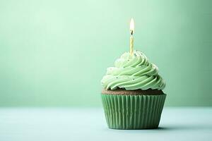 AI generated Happy Birthday Cupcake with Candle. AI Generated photo