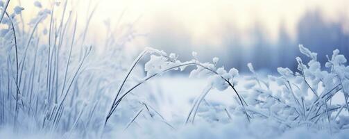 AI generated Frozen snowy grass, winter natural abstract background. beautiful winter landscape. AI Generated photo