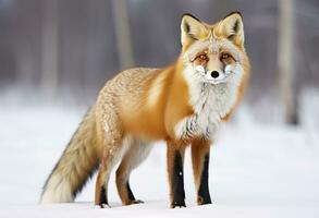 ai generado rojo zorro en pie en nieve. ai generado. foto