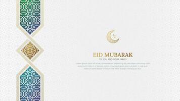 Eid Mubarak Islamic Arabic colorful background with arabesque pattern and borders vector