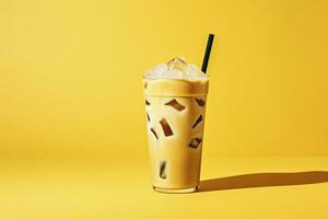 AI generated Iced Latte on yellow background. AI Generated photo