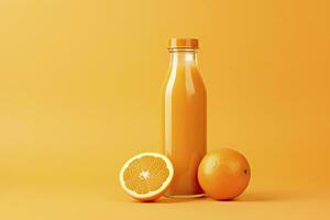 AI generated Orange Juice bottle on orange background. AI Generated photo