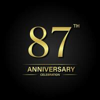 87th anniversary celebration with gold color and black background. Vector design for celebrations, invitation cards and greeting cards.