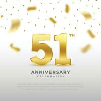 51th anniversary celebration with gold glitter color and white background. Vector design for celebrations, invitation cards and greeting cards.