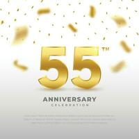 55th anniversary celebration with gold glitter color and white background. Vector design for celebrations, invitation cards and greeting cards.