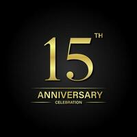 15th anniversary celebration with gold color and black background. Vector design for celebrations, invitation cards and greeting cards.