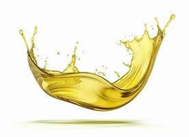 AI generated Olive or engine oil splash, cosmetic serum liquid isolated on white background. Generative AI photo