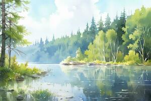 AI generated The serenity of a secluded forest lake.AI Generated photo