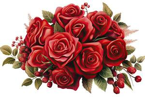 AI generated Red rose bouquet isolated on white background. AI Generated photo