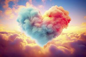 AI generated Beautiful colorful valentine's day heart in the clouds as abstract background. AI Generated photo