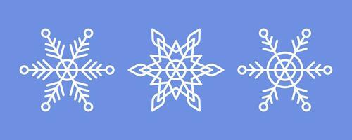 White Snowflakes on blue background. Editable Winter isolated icons in silhouette. Snow Crystals. Simple Line Style. Vector illustration