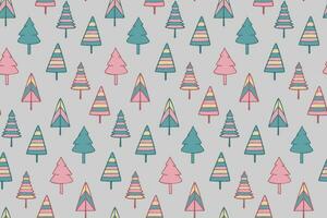 Vector Seamless Pattern of Christmas Trees in Pastel Tones. For Wrapping Paper Or Fabric Design