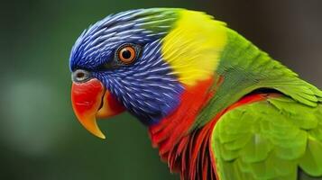 AI generated Side view Closeup of beautiful and colorful Lorikeet Green naped bird. Generative AI photo