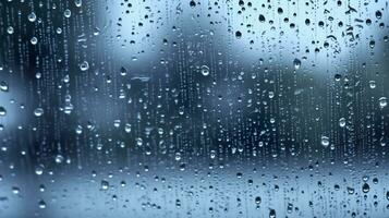 ai generado gotas de lluvia en el ventana. azul tono. generativo ai foto