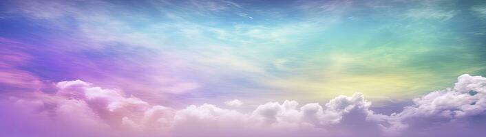 AI generated Rainbow sky with fluffy clouds. Multicolored toned sky. AI Generated. photo