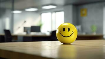 AI generated A Yellow Smiling Ball Can Promote a Positive Work Environment. Generative AI photo