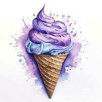 AI generated Watercolor ice cream in a waffle cone. AI Generated photo