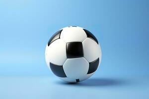 AI generated soccer ball on light blue background. Generative AI photo