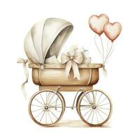 AI generated Watercolor Baby carriage Clipart on white background. AI Generated photo