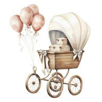 AI generated Watercolor Baby carriage Clipart on white background. AI Generated photo