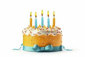 AI generated Colourful birthday cake with candles isolated on white background. AI Generated photo