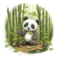 AI generated Cute panda in the middle of a bamboo forest. T-shirt design. AI Generated photo